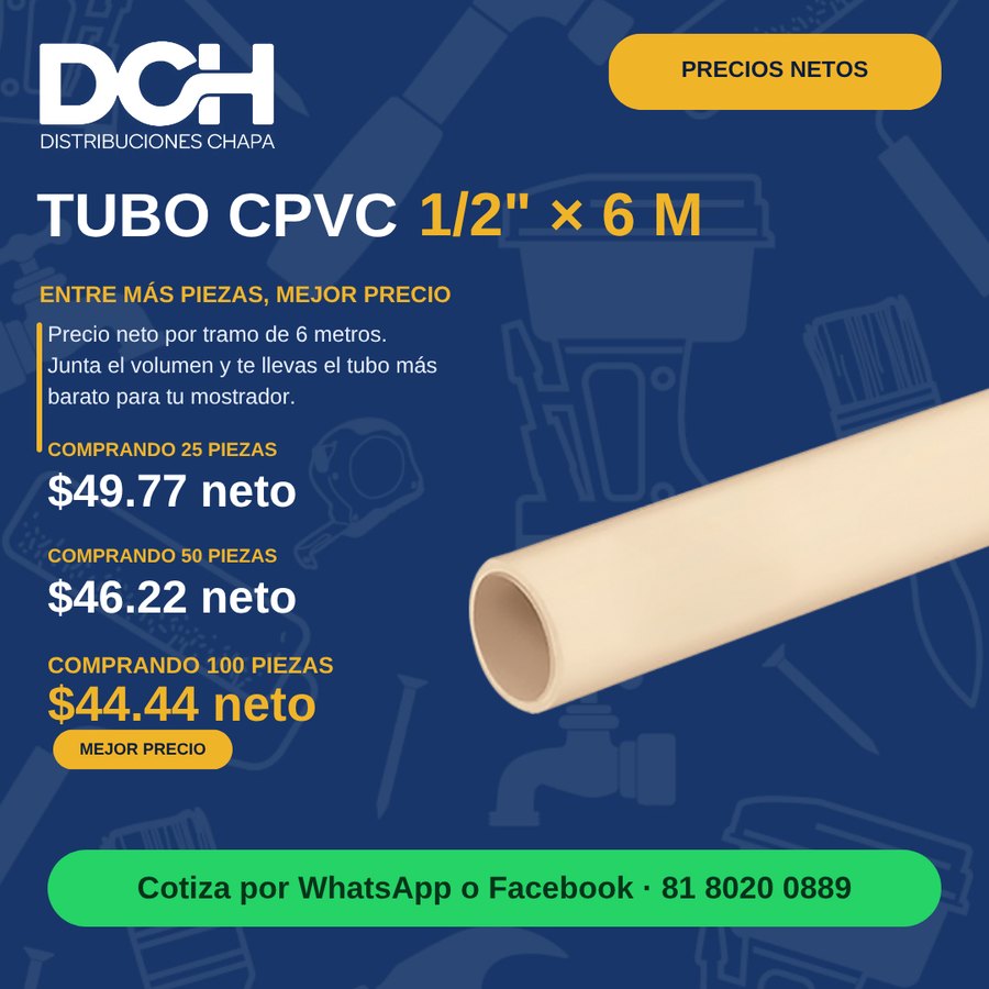 Promoción de mayoreo: tubo CPVC